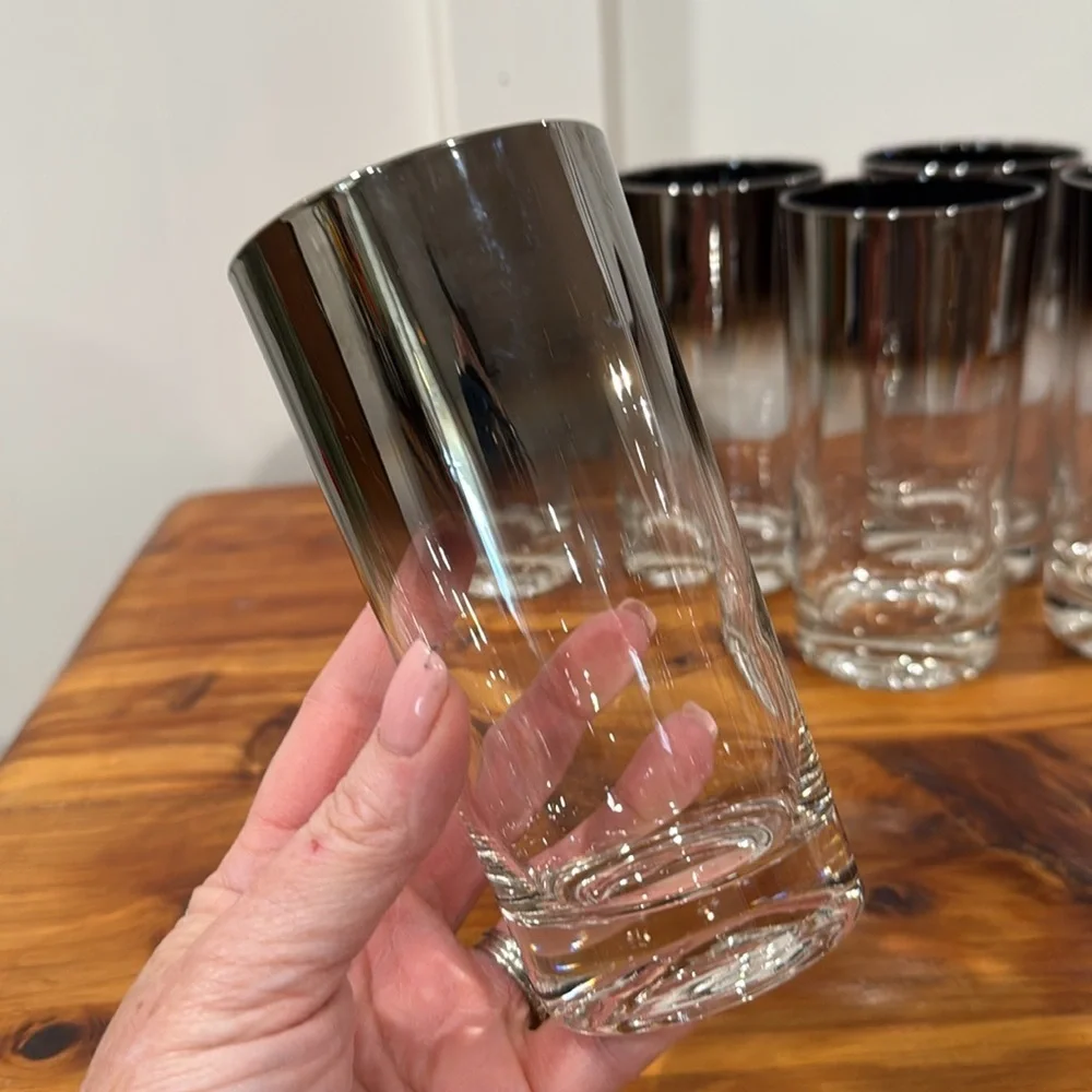 Vtg Mid Century Modern Dorothy Thorpe Style Mercury Fade Design Bar Glasses x 6
